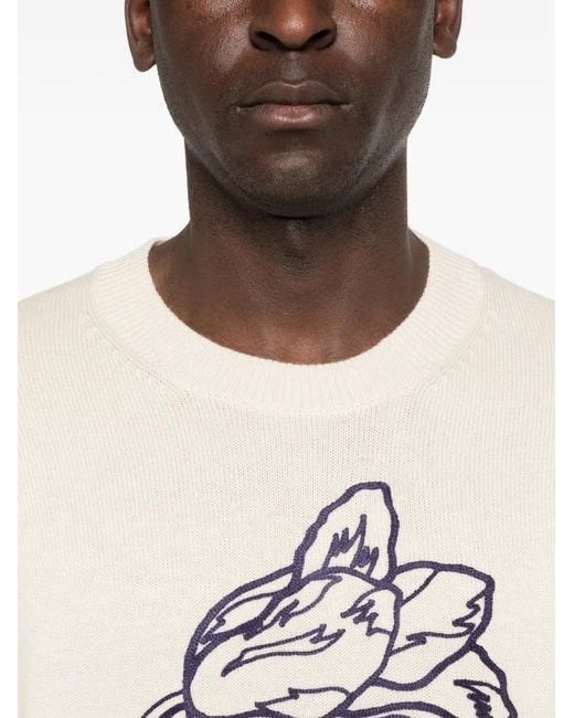 KENZO White Floral-Embroidered Sweater for men
