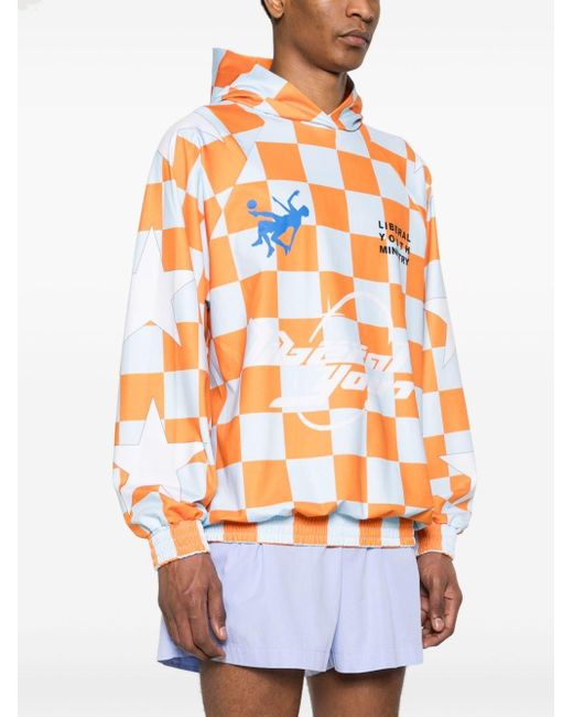 Liberal Youth Ministry Orange Logo Checkerboard-print Hoodie for men