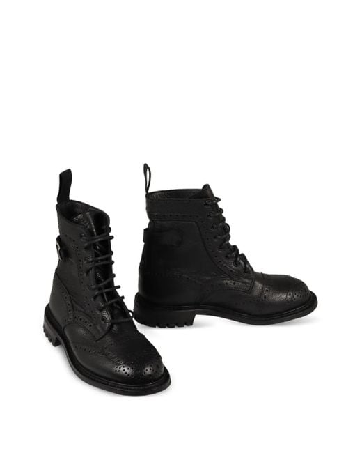 Tricker's Black Buckle-Strap Brogue Combat Boots
