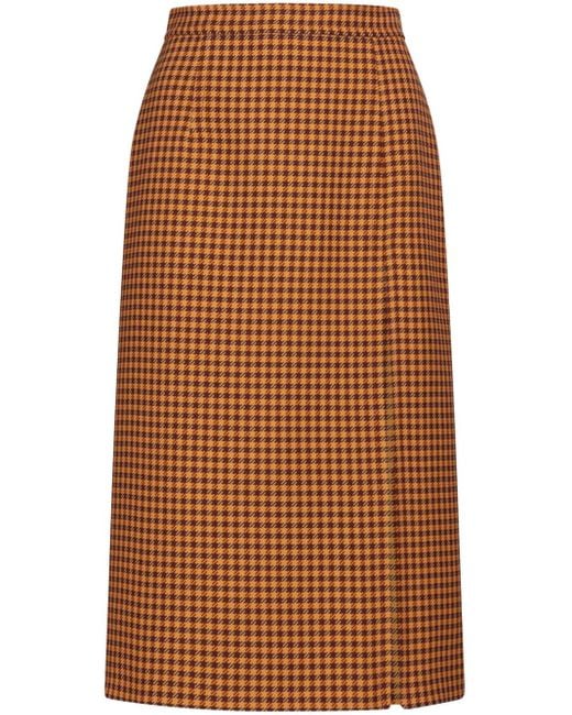 Marni Brown Checked Midi Skirt