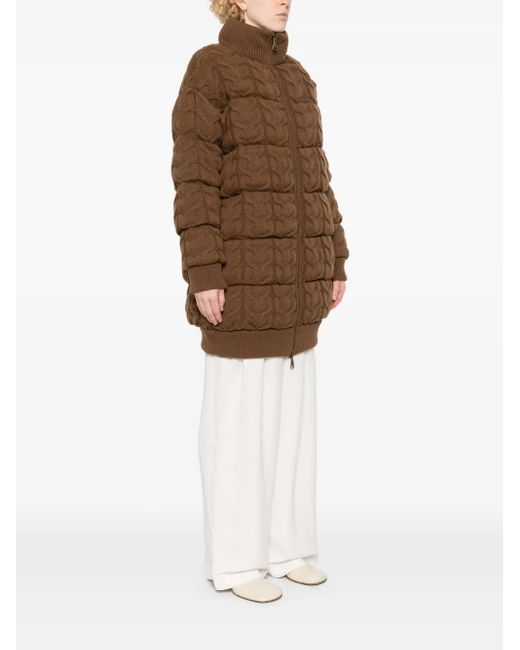 Max Mara Brown Chunky-Knit Padded Coat