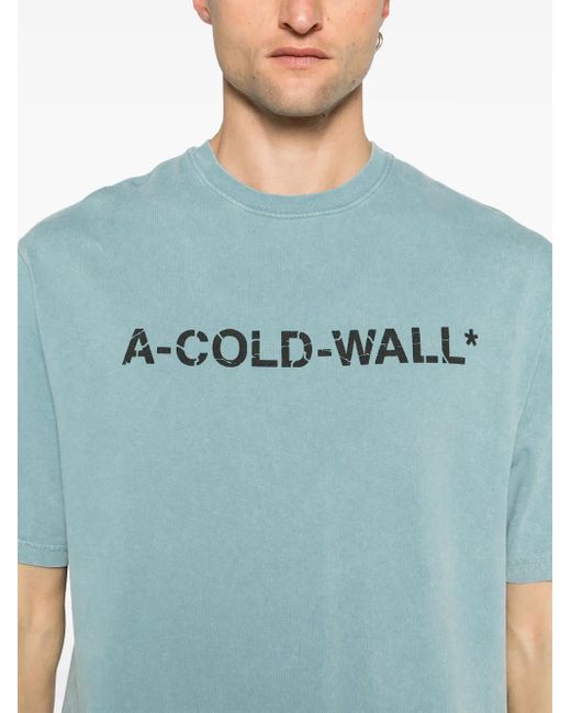 A_COLD_WALL* Blue Overdye Logo-Print T-Shirt for men