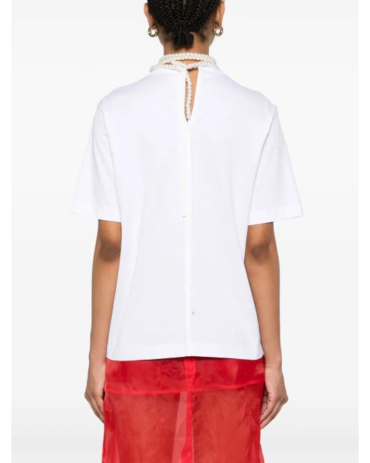 Carven White Faux-Pearl-Embellishment T-Shirt