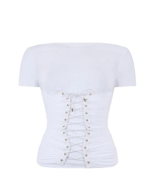 LES FILLES D'EVA White Lace-Up Ruched T-Shirt