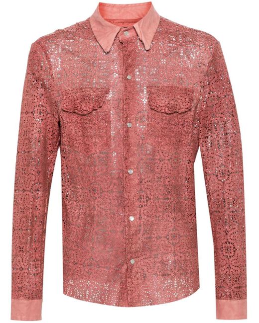 Salvatore Santoro Red Perforated Leather Shirt for men