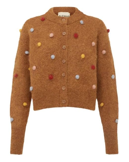 ALÉMAIS Brown Elia Cardigan mit Pompons
