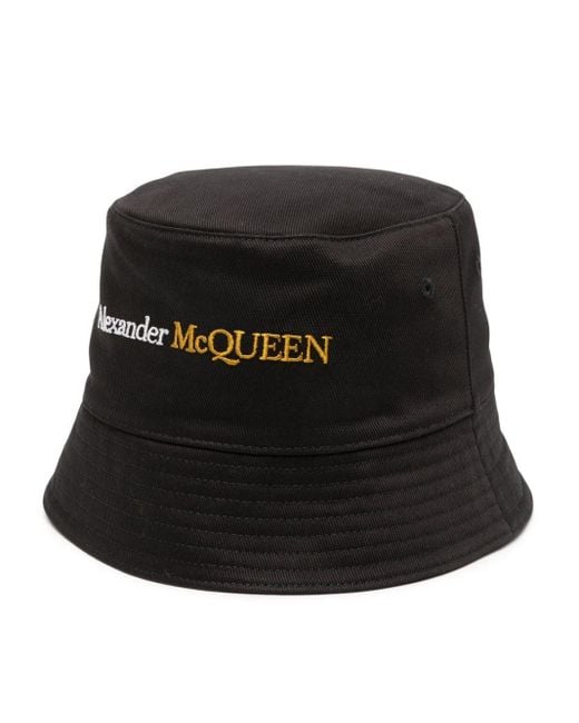 Alexander McQueen Black Logo-embroidered Bucket Hat for men