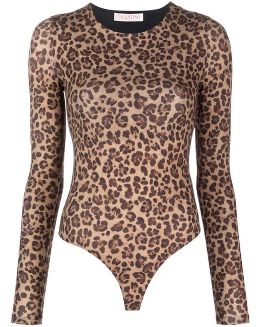 Valentino Garavani Brown Animalier-Print Jersey Bodysuit