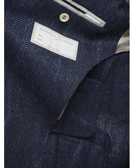 Brunello Cucinelli Blue Single-Breasted Linen Blazer for men