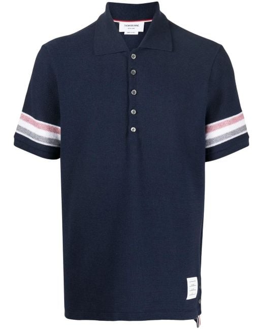 Thom Browne Blue Chest Logo-Patch Polo Shirt for men