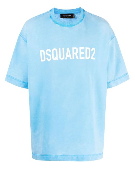 DSquared² Blue Logo-Print Short-Sleeve Sweatshirt for men