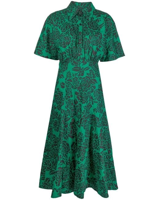 Philosophy Di Lorenzo Serafini Green Rose-Print Shirt Dress