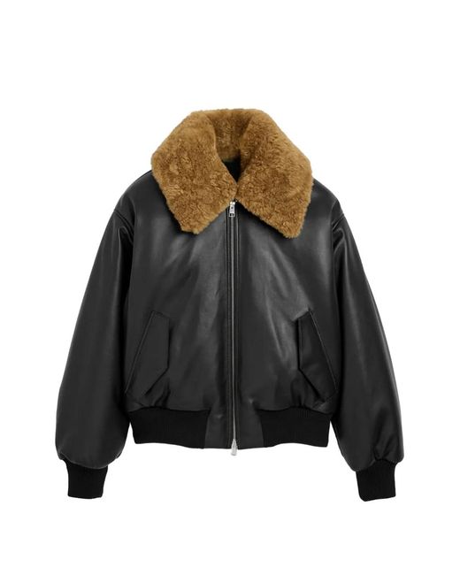 AMI Black Lamb-Leather Padded Jacket