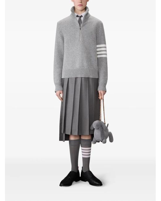 Thom Browne Gray Four-Bar Stripe High-Neck Sweater