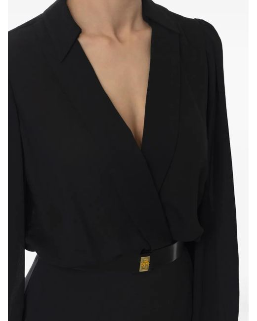 Elisabetta Franchi Black Krepp-Maxikleid mit Gürtel