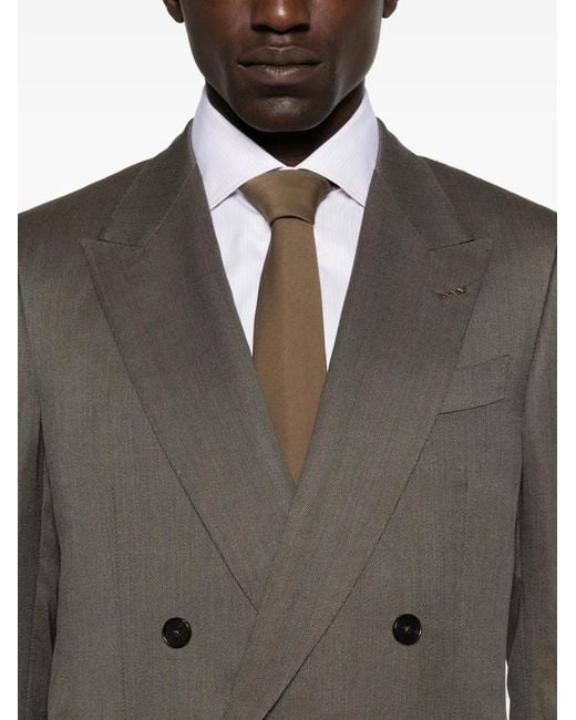 Zegna Gray Double-Breasted Wool Suit for men