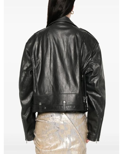 Rick Owens Black Leather Jacket Cropped Jumbo Bauhaus Stooges