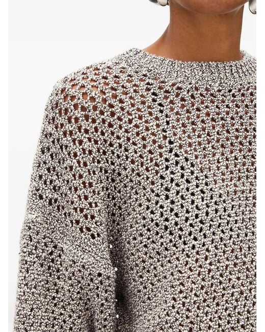 Another Tomorrow Gray Open-Knit Crew-Neck Sweater