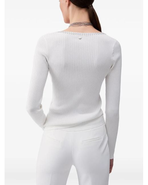 Liu Jo White V-Neck Studded Top
