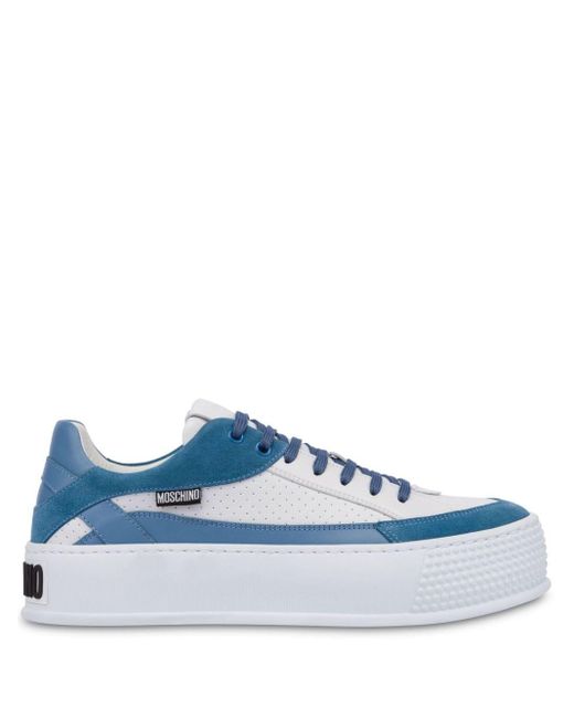 Moschino Blue Panelled Flatform Sneakers for men