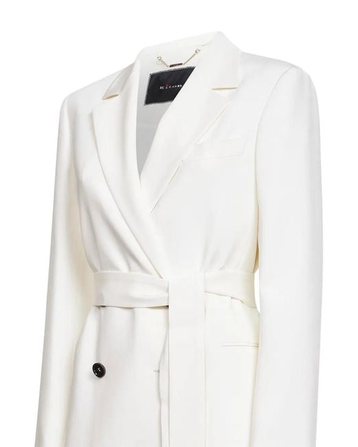 Kiton White Double-Breasted Belted Jacket