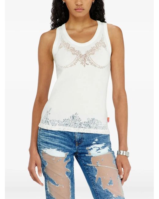 DIESEL White X Tinder Lace-Print Ribbed T-Shirt