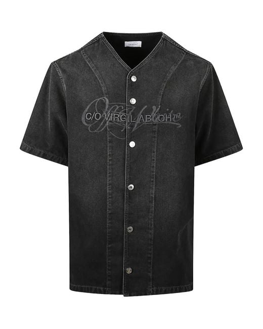 Off-White c/o Virgil Abloh Black Embroidered-Logo Short-Sleeve Shirt for men