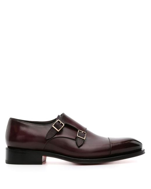 Santoni Brown Double-buckle Leather Monk Shoes for men