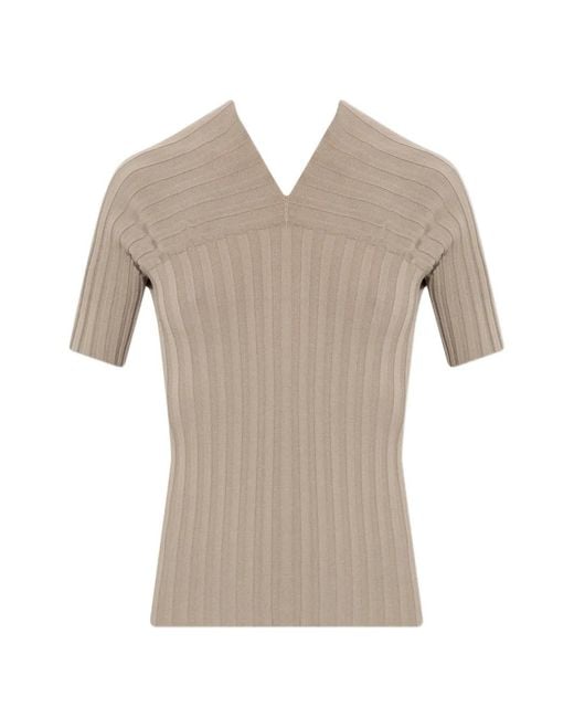 Issey Miyake Gray Haut Côtelé À Col V