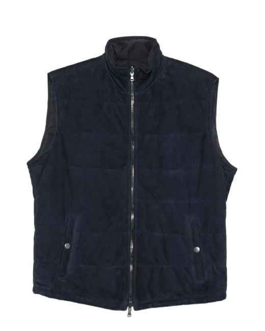 メンズ Barba Napoli スエード キルティング ベスト Blue