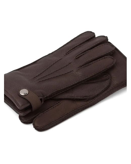 Prada Brown Press-Stud Leather Gloves for men