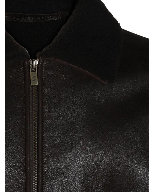 Salvatore Santoro Black Shearling-Collar Leather Jacket for men
