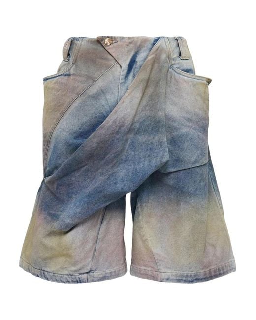 NAMESAKE Blue Natron Cross-Panel Denim Shorts for men