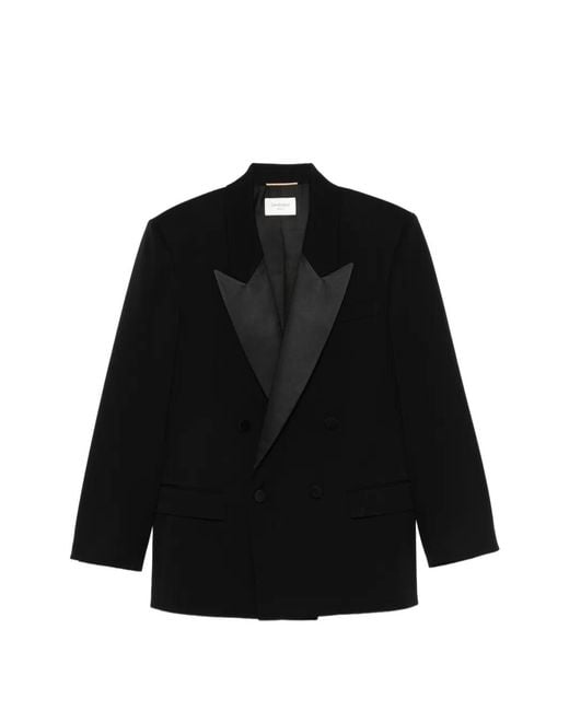 Saint Laurent Black Double-Breasted Peak-Lapel Blazer