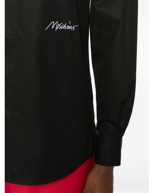 Moschino Black Logo-embroidered Cotton Shirt for men