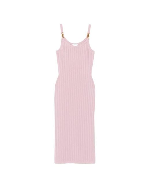 Versace Pink Robe Mi-Longue Côtelée En Résille Viscose