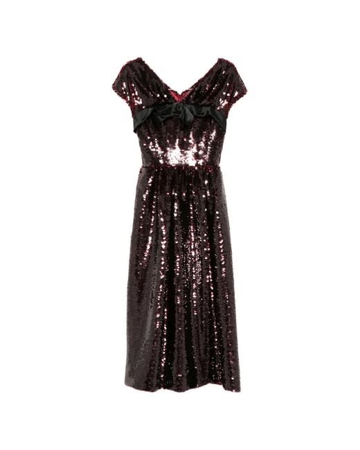 Simone Rocha Black Sequin-Embellished Bow-Detail Midi Dress