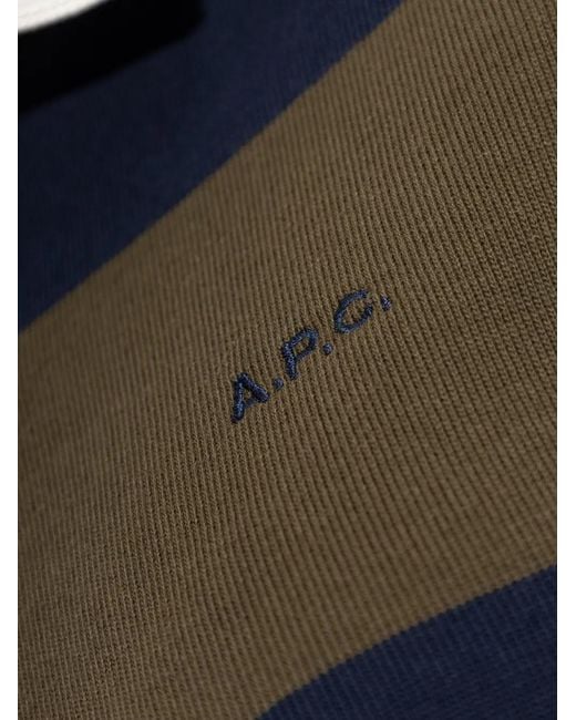 A.P.C. Blue Striped Long-Sleeve Polo Shirt