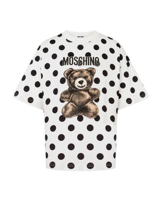 Moschino T-Shirt Met Teddybeerprint En Stippen in het White
