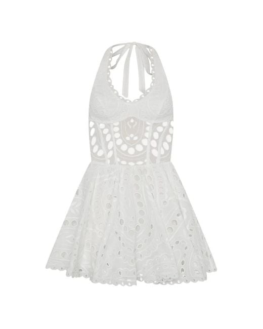 Charo Ruiz White Sandlight Broderie-Anglaise Halterneck Mini Dress