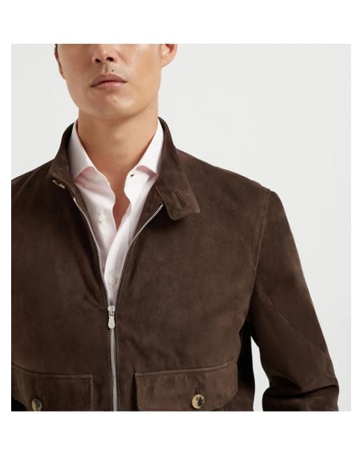 Brunello Cucinelli Brown Suede Leather Jacket for men