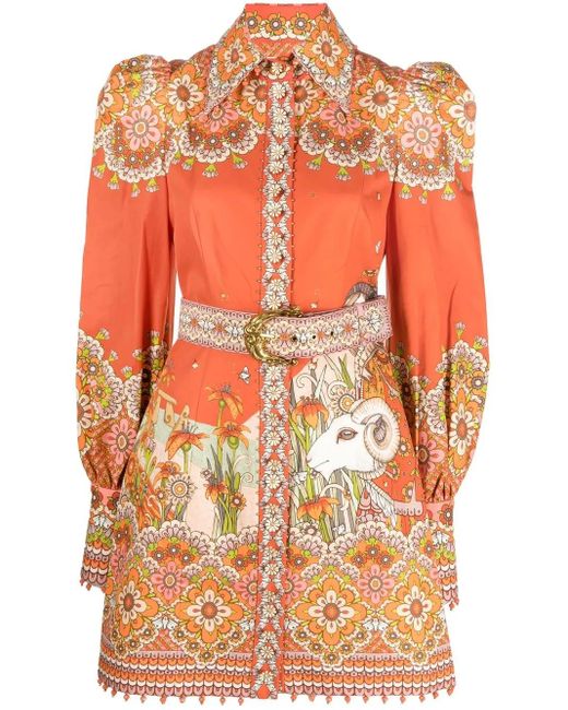 Zimmermann Orange Kaleidoscope Aries Printed Shirt Dress