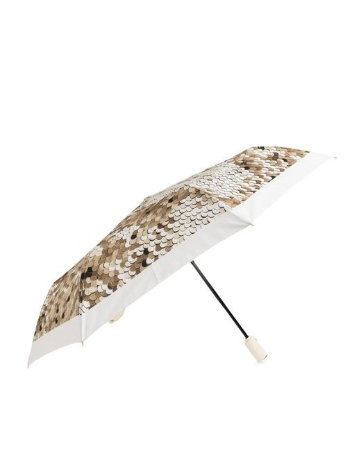 Moschino White Sequin-Print Folding Umbrella