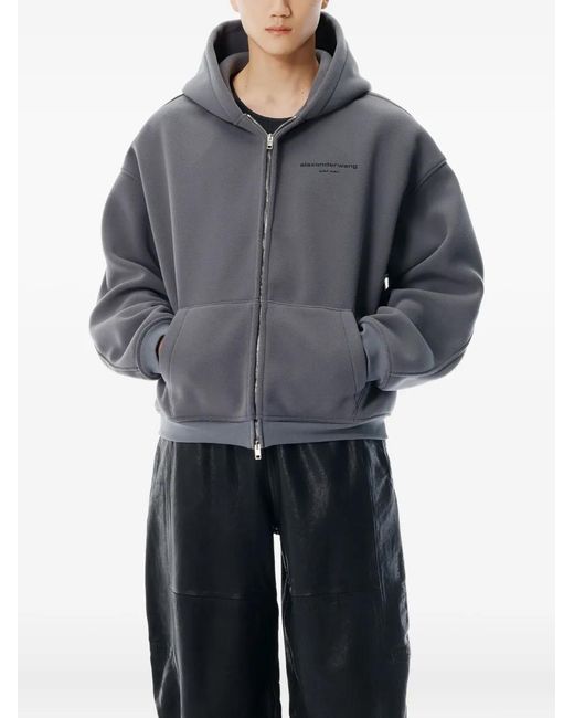 Alexander Wang Gray Logo-Detail Zip-Up Hoodie