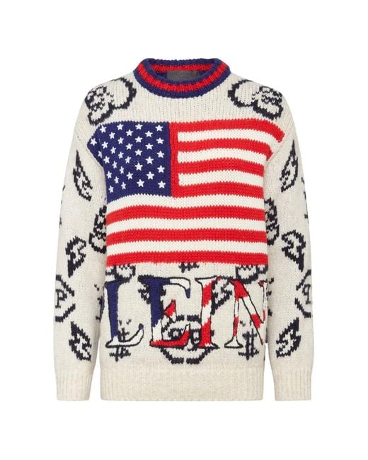 Philipp Plein White Alpaca Wool Usa Pullover Round Neck Ls