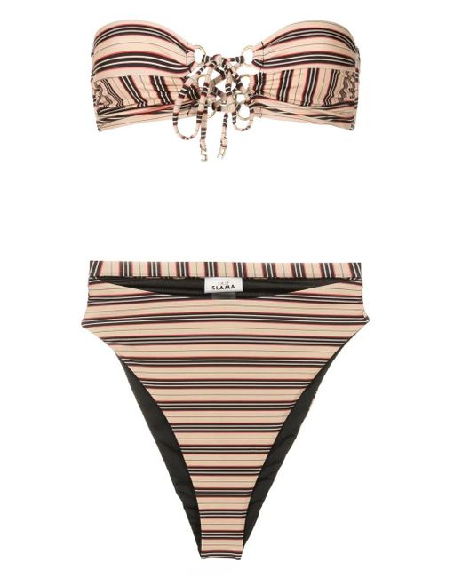 Amir Slama Natural Stripe-Print Bandeau Bikini