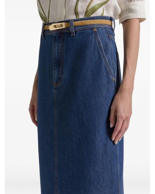 Alberta Ferretti Blue Contrast-Stitching Midi Skirt