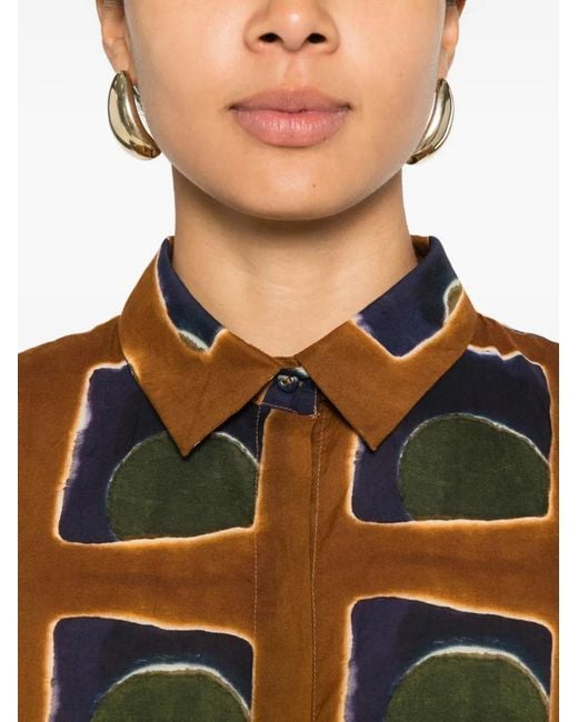 Yavi Brown Tiara Geometric-Pattern Midi Dress