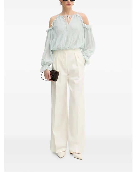 Guess Blue Ruffled Cold-Shoulder Blouse