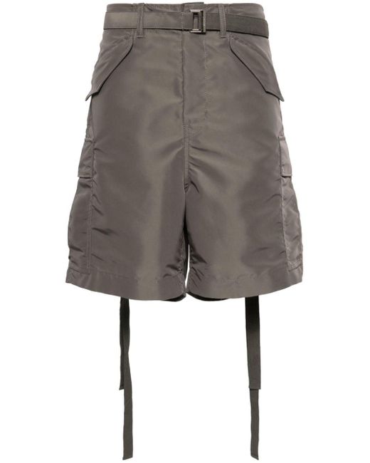Sacai Gray Belted Cargo Shorts for men